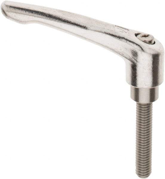 KIPP - 3/8-16, 16mm Hub Diam, Stainless Steel Threaded Stud Adjustable Clamping Handle - 1-31/32" Stud Length, 91mm OAL, 54.5mm High - Exact Industrial Supply