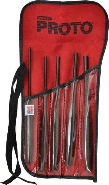 Proto - 5 Piece, 5/32 to 5/16", Pin Punch Set - Hex Shank, Steel, Comes in Tool Roll - Exact Industrial Supply