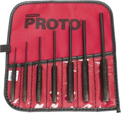 Proto - 7 Piece, 1/16 to 1/4", Pin Punch Set - Hex Shank, Steel, Comes in Tool Roll - Exact Industrial Supply