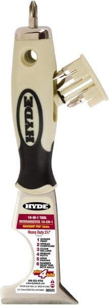 Hyde Tools - 2-1/2" Wide Chisel Edge Blade Stainless Steel 10-In-1 Tool - Stiff, Soft Grip Polypropylene Handle, 8-1/4" OAL - Exact Industrial Supply