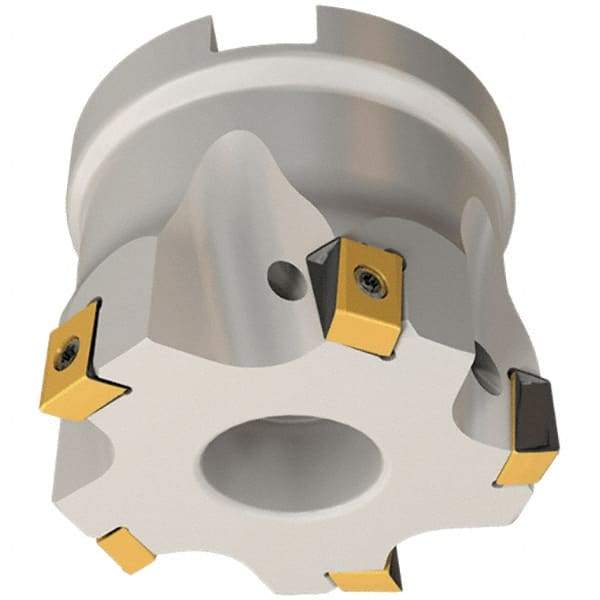 Iscar - 5 Inserts, 32mm Cut Diam, 16mm Arbor Diam, 8mm Max Depth of Cut, Indexable Square-Shoulder Face Mill - 0/90° Lead Angle, 35mm High, T490 LN.T 0804 Insert Compatibility, Through Coolant, Series Helitang - Exact Industrial Supply