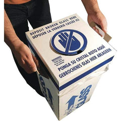 Dynalon Labware - 14 Gal White Rectangle Recycling Container - Cardboard with Plastic Liner, Blue Safety Graphic, Lid Included - Exact Industrial Supply