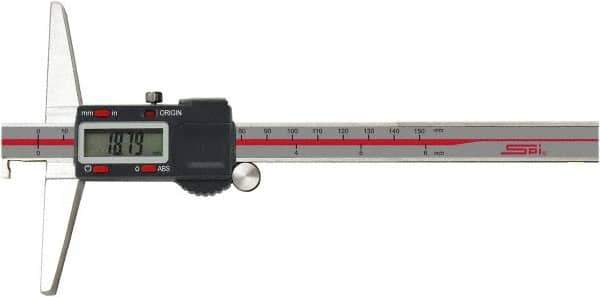 SPI - 0" to 12" Electronic Depth Gage - 0.0015" Accuracy, 0.0005" Resolution, 6" Base Length - Exact Industrial Supply