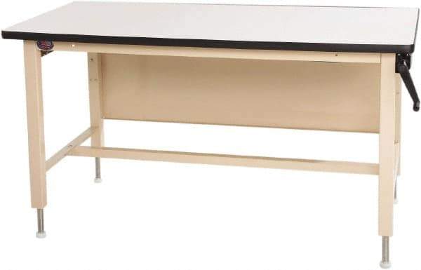 Proline - 72 Wide x 30" Deep x 42" High, Plastic Laminate Workbench - Adjustable Height Legs, Beige - Exact Industrial Supply