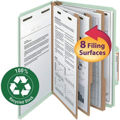SMEAD - 14-5/8 x 9-1/2", Legal, Gray/Green, Classification Folders with Top Tab Fastener - 25 Point Stock, Right of Center Tab Cut Location - Exact Industrial Supply