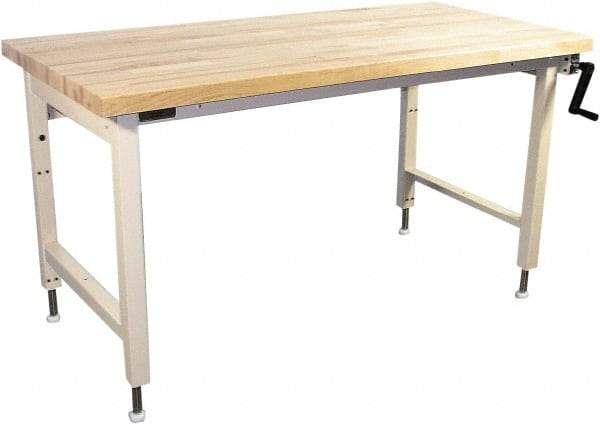 Proline - 72 Wide x 30" Deep x 42" High, Butcher Block Maple Workbench - Adjustable Height Legs, Beige - Exact Industrial Supply