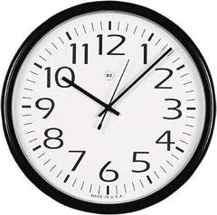 UNIVERSAL - 12 Inch Diameter, White Face, Dial Wall Clock - Analog Display, Black Case, Runs on AA Battery - Exact Industrial Supply