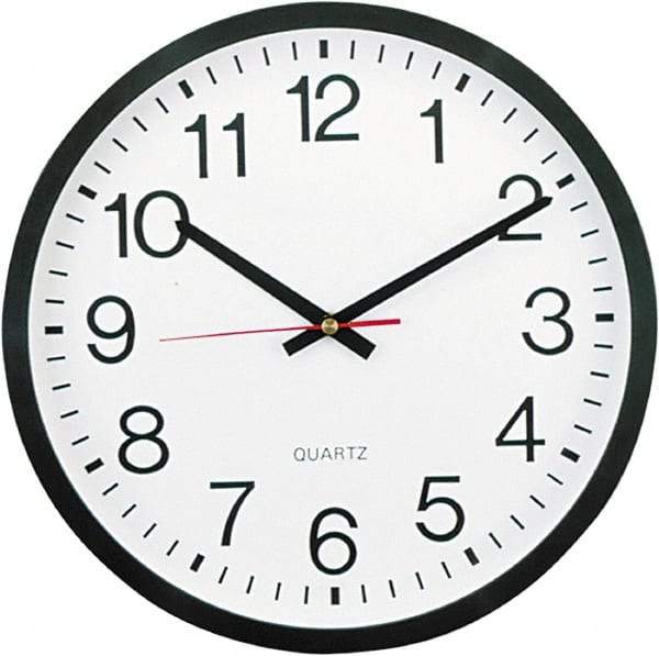 UNIVERSAL - 11-1/2 Inch Diameter, White Face, Dial Wall Clock - Analog Display, Black Case, Runs on AA Battery - Exact Industrial Supply