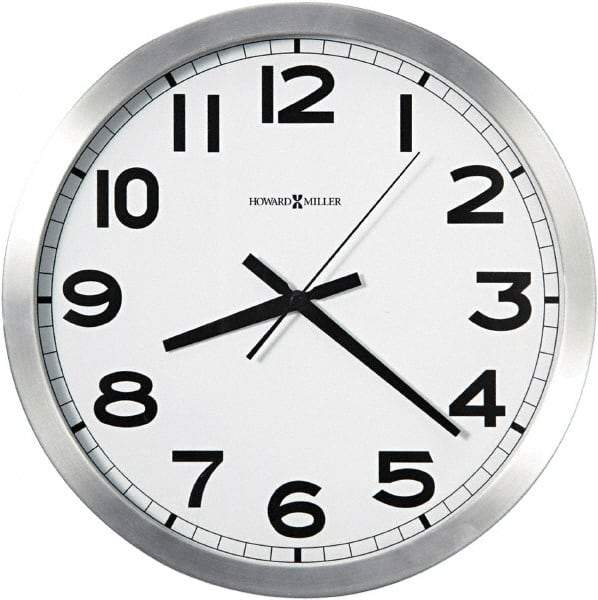 Howard Miller - 14 Inch Diameter, White Face, Dial Wall Clock - Analog Display, Silver Case, Runs on AA Battery - Exact Industrial Supply