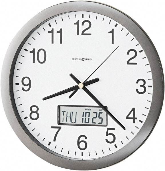 Howard Miller - 12 Inch Diameter, White Face, Dial Wall Clock - Analog Display, Gray Case, Runs on AA Battery - Exact Industrial Supply