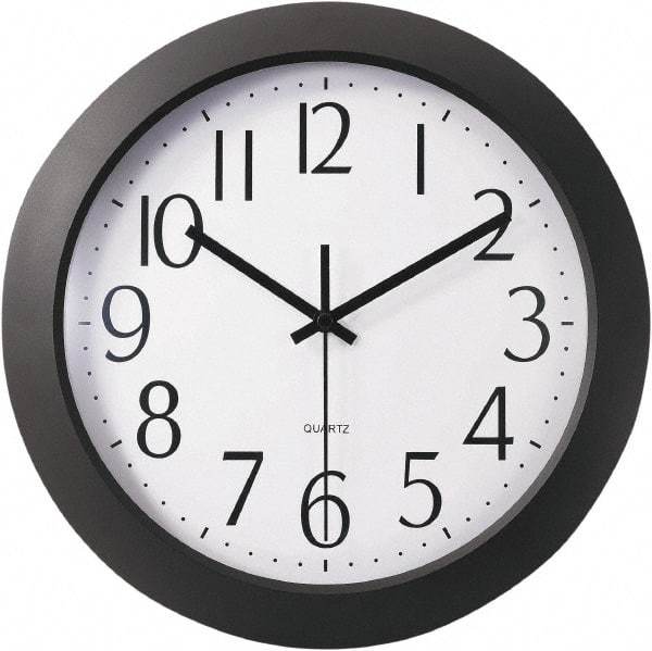 Universal One - 9-1/2 Inch Diameter, White Face, Dial Wall Clock - Analog Display, Black Case, Runs on AA Battery - Exact Industrial Supply