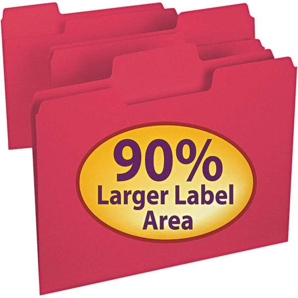 SMEAD - 11-5/8 x 9-1/2", Letter Size, Red, File Folders with Top Tab - 11 Point Stock, Assorted Tab Cut Location - Exact Industrial Supply