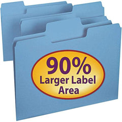 SMEAD - 11-5/8 x 9-1/2", Letter Size, Blue, File Folders with Top Tab - 11 Point Stock, Assorted Tab Cut Location - Exact Industrial Supply