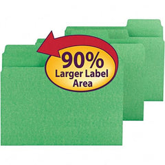 SMEAD - 11-5/8 x 9-1/2", Letter Size, Green, File Folders with Top Tab - 11 Point Stock, Assorted Tab Cut Location - Exact Industrial Supply