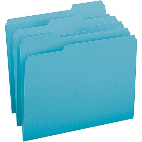 SMEAD - 11-5/8 x 9-1/2", Letter Size, Teal, File Folders with Top Tab - 11 Point Stock, Assorted Tab Cut Location - Exact Industrial Supply