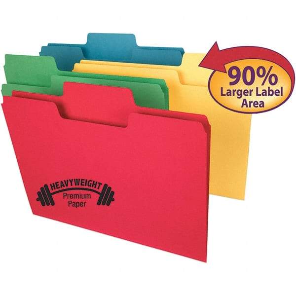 SMEAD - 11-5/8 x 9-1/2", Letter Size, Assorted Colors, File Folders with Top Tab - 14 Point Stock, Assorted Tab Cut Location - Exact Industrial Supply