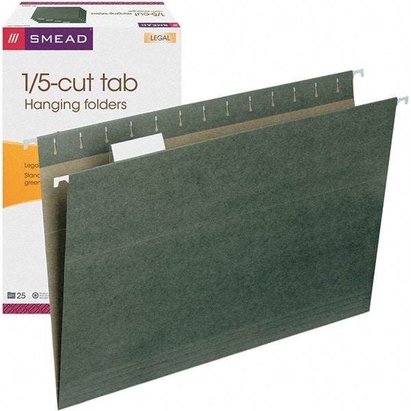 SMEAD - 14-5/8 x 9-1/2", Legal, Standard Green, Hanging File Folder - 11 Point Stock, 1/5 Tab Cut Location - Exact Industrial Supply