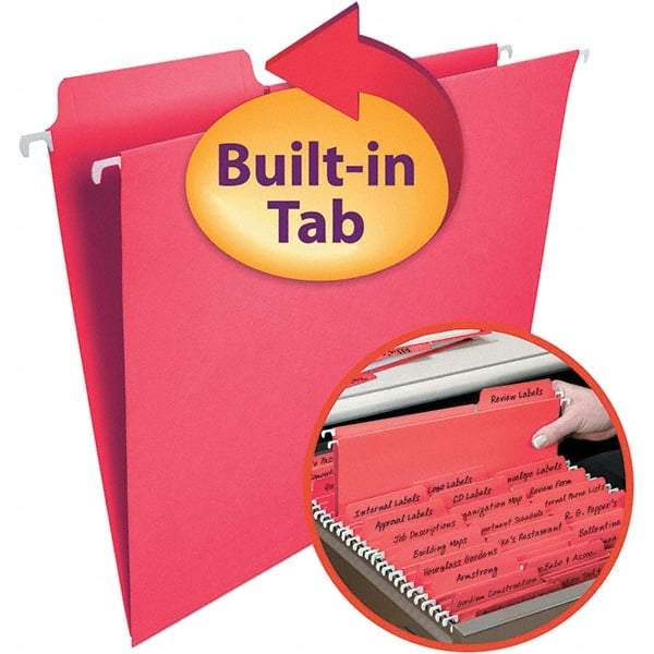 SMEAD - 12-1/4 x 9-1/2", Letter Size, Red, Hanging File Folder - 11 Point Stock, 1/3 Tab Cut Location - Exact Industrial Supply