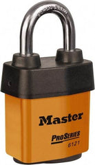 Master Lock - 1-1/8" Shackle Clearance, Keyed Different Padlock - 5/16" Shackle Diam, Laminated Steel - Exact Industrial Supply