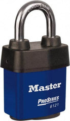 Master Lock - 1-1/8" Shackle Clearance, Keyed Different Padlock - 5/16" Shackle Diam, Laminated Steel - Exact Industrial Supply