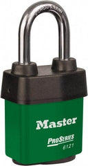 Master Lock - 1-1/2" Shackle Clearance, Keyed Different Padlock - 5/16" Shackle Diam, Laminated Steel - Exact Industrial Supply