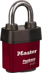 Master Lock - 1-1/8" Shackle Clearance, Keyed Different Padlock - 5/16" Shackle Diam, Laminated Steel - Exact Industrial Supply