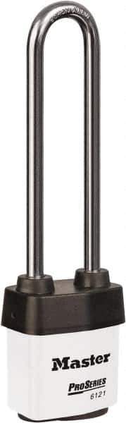 Master Lock - 5-5/8" Shackle Clearance, Keyed Different Padlock - 5/16" Shackle Diam, Laminated Steel - Exact Industrial Supply