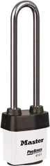 Master Lock - 5-5/8" Shackle Clearance, Keyed Different Padlock - 5/16" Shackle Diam, Laminated Steel - Exact Industrial Supply