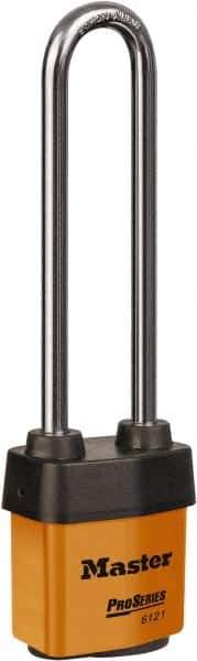 Master Lock - 5-5/8" Shackle Clearance, Keyed Different Padlock - 5/16" Shackle Diam, Laminated Steel - Exact Industrial Supply