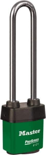 Master Lock - 5-5/8" Shackle Clearance, Keyed Different Padlock - 5/16" Shackle Diam, Laminated Steel - Exact Industrial Supply