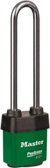 Master Lock - 5-5/8" Shackle Clearance, Keyed Different Padlock - 5/16" Shackle Diam, Laminated Steel - Exact Industrial Supply