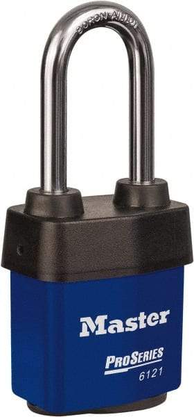 Master Lock - 5-5/8" Shackle Clearance, Keyed Different Padlock - 5/16" Shackle Diam, Laminated Steel - Exact Industrial Supply