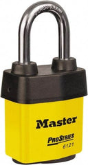 Master Lock - 1-1/2" Shackle Clearance, Keyed Different Padlock - 5/16" Shackle Diam, Laminated Steel - Exact Industrial Supply