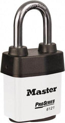 Master Lock - 1-1/2" Shackle Clearance, Keyed Different Padlock - 5/16" Shackle Diam, Laminated Steel - Exact Industrial Supply