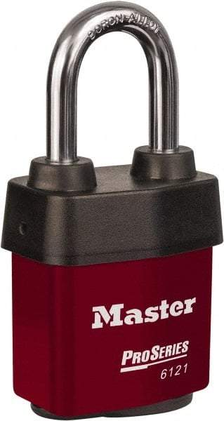 Master Lock - 1-1/2" Shackle Clearance, Keyed Different Padlock - 5/16" Shackle Diam, Laminated Steel - Exact Industrial Supply
