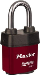 Master Lock - 1-1/2" Shackle Clearance, Keyed Different Padlock - 5/16" Shackle Diam, Laminated Steel - Exact Industrial Supply