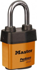 Master Lock - 1-1/2" Shackle Clearance, Keyed Different Padlock - 5/16" Shackle Diam, Laminated Steel - Exact Industrial Supply