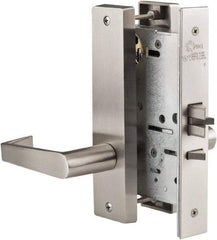 Ability One - 1-3/4 to 2-1/4" Door Thickness, Satin Stainless Steel Classroom Knob Lockset - 2-3/4" Back Set, Stainless Steel - Exact Industrial Supply