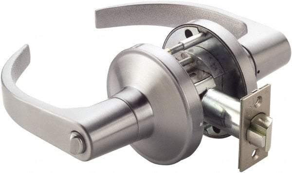 Ability One - Grade 1 Passage Lever Lockset - 2-3/4" Back Set, Zinc, Satin Chrome Finish - Exact Industrial Supply