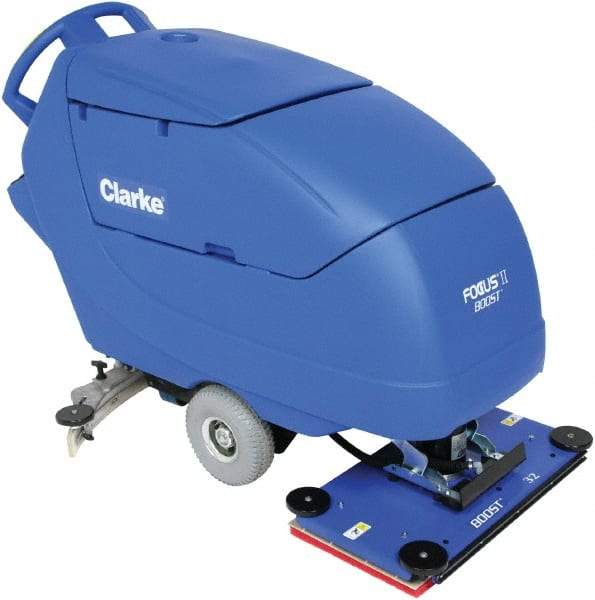 Clarke - 32" Cleaning Width, Battery Powered Floor Scrubber - 0.75 hp, 2,250 RPM, 23 Gal Tank Capacity - Exact Industrial Supply