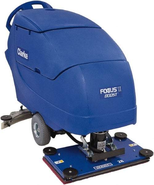 Clarke - 28" Cleaning Width, Battery Powered Floor Scrubber - 0.75 hp, 2,250 RPM, 23 Gal Tank Capacity - Exact Industrial Supply
