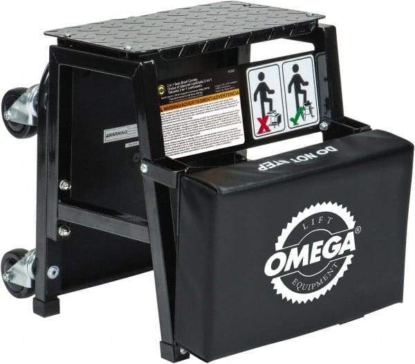 Omega Lift Equipment - 350 Lb Capacity, 4 Wheel Creeper Seat - Alloy Steel, 15-3/4" Long x 17.72" Overall Height x 7" Wide - Exact Industrial Supply