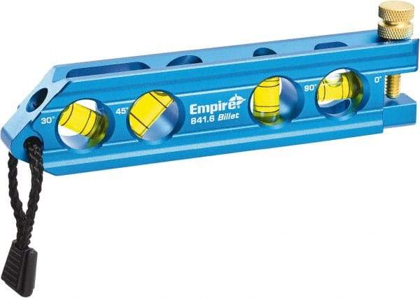 Empire Level - Magnetic 6" Long 4 Vial Torpedo Level - Metal, Blue, 1 Level, 1 Plumb & 1 30° & 1 45° Vials - Exact Industrial Supply