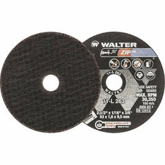 WALTER Surface Technologies - 2-1/2" 24 Grit Aluminum Oxide Cutoff Wheel - 1/16" Thick, 3/8" Arbor, 30,350 Max RPM, Use with Die Grinders - Exact Industrial Supply