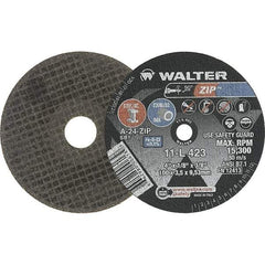 WALTER Surface Technologies - 4" 24 Grit Aluminum Oxide Cutoff Wheel - 1/8" Thick, 3/8" Arbor, 15,300 Max RPM, Use with Die Grinders - Exact Industrial Supply