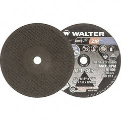 WALTER Surface Technologies - 4" 60 Grit Aluminum Oxide Cutoff Wheel - 1/16" Thick, 3/8" Arbor, 19,100 Max RPM, Use with Die Grinders - Exact Industrial Supply