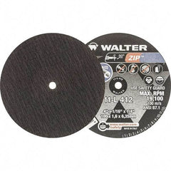 WALTER Surface Technologies - 4" 24 Grit Aluminum Oxide Cutoff Wheel - 1/16" Thick, 1/4" Arbor, 19,100 Max RPM, Use with Die Grinders - Exact Industrial Supply