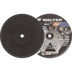 WALTER Surface Technologies - 4" 60 Grit Aluminum Oxide Cutoff Wheel - 1/32" Thick, 1/4" Arbor, 19,100 Max RPM, Use with Die Grinders - Exact Industrial Supply