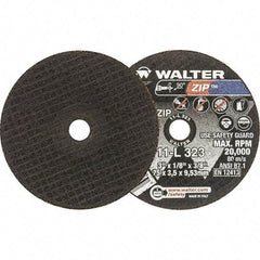 WALTER Surface Technologies - 3" 24 Grit Aluminum Oxide Cutoff Wheel - 1/8" Thick, 3/8" Arbor, 20,000 Max RPM, Use with Die Grinders - Exact Industrial Supply