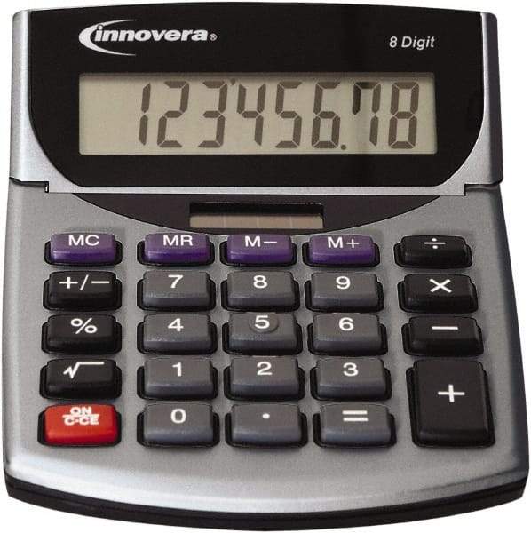 innovera - 8-Digit LCD Portable Calculator - Silver & Black, Solar & Battery Powered, 8.19" Long x 5.98" Wide - Exact Industrial Supply